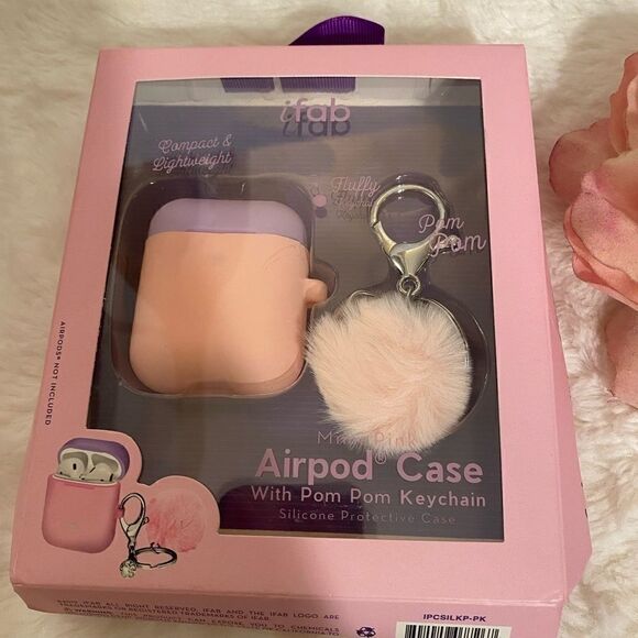 🎀I Fab Mini Pink AirPod Case With Pom Pom - Picture 4 of 6